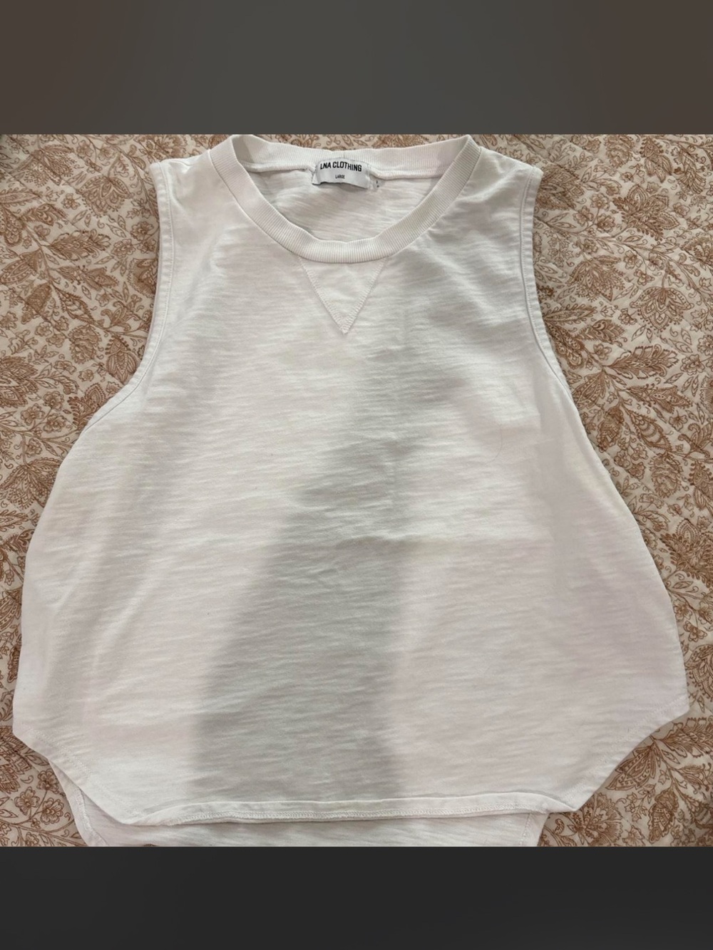 LNA White Cotton Muscle Tank with Crew Neck